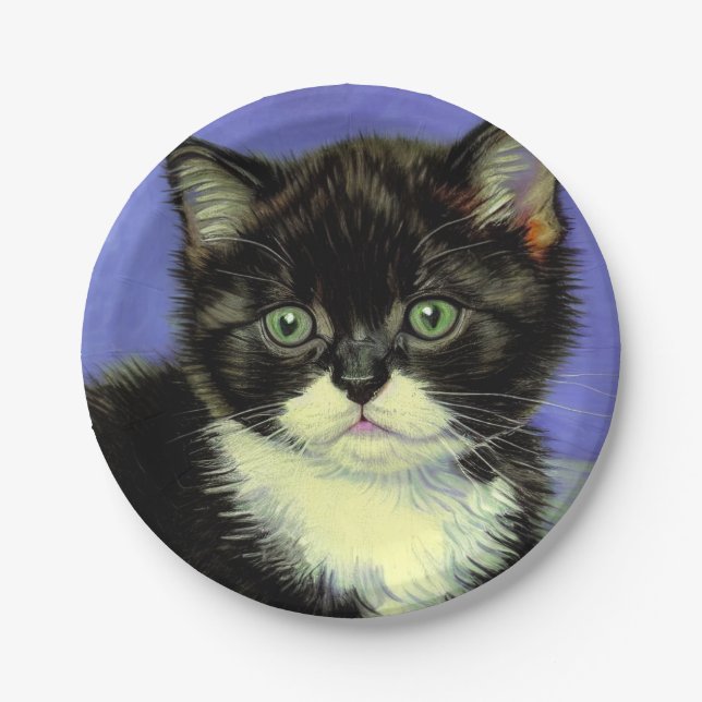 Van Gogh Tuxedo Kitten Paper Plates (Front)