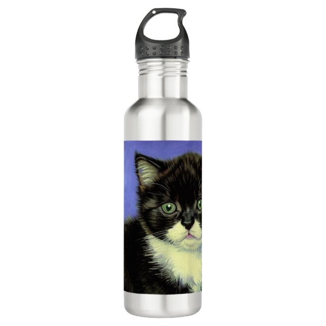 Van Gogh Tuxedo Kitten Stainless Steel Water Bottle (Front)