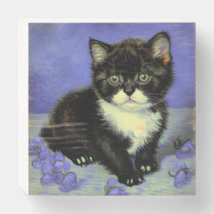Van Gogh Tuxedo Kitten Wooden Box Sign