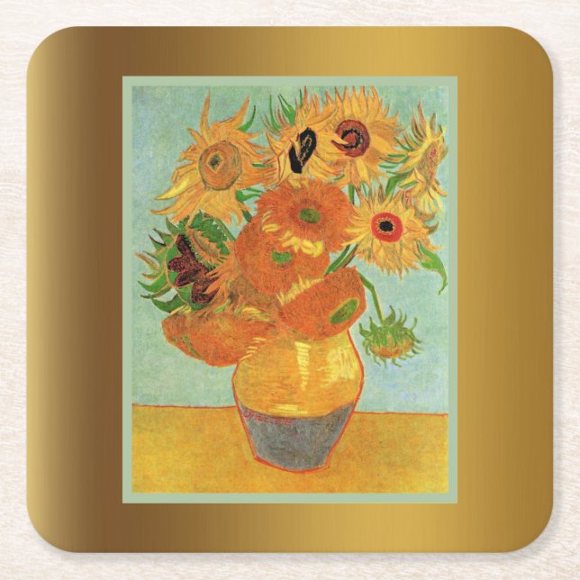 Van Gogh - Twelve Sunflowers Square Paper Coaster (Front)