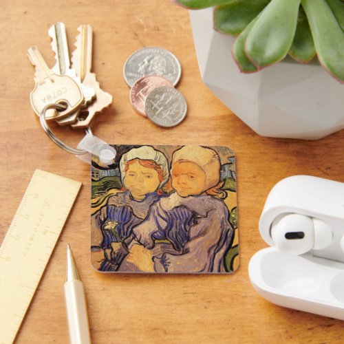 Van Gogh Two Children Vintage Impressionism Art Keychain