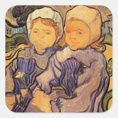 Van Gogh Two Children Vintage Impressionism Art Square Sticker