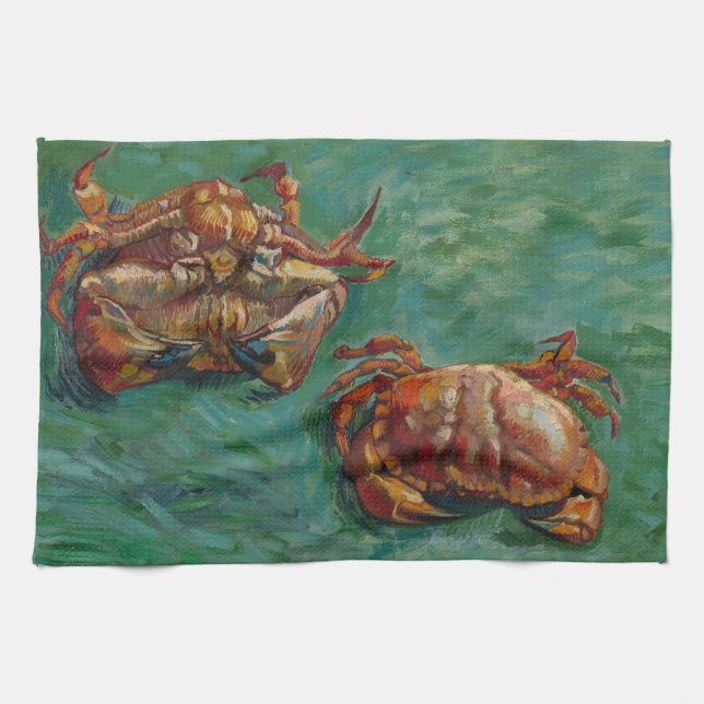Van Gogh Two Crabs Green Impressionist Art Kitchen Towel (Horizontal)