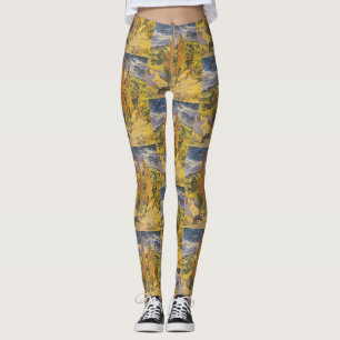 Van Gogh Two Poplars - Vibrant Yellow Nature Art Leggings