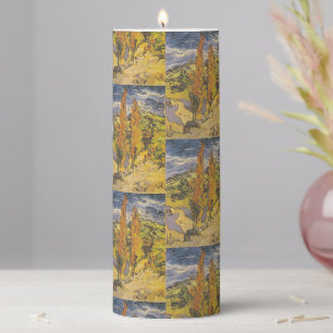 Van Gogh Two Poplars - Vibrant Yellow Nature Art Pillar Candle
