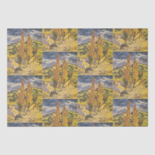 Van Gogh Two Poplars - Vibrant Yellow Nature Art Tissue Paper