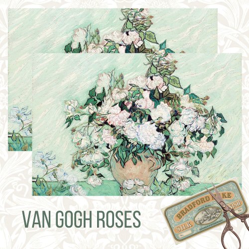VAN GOGH VASE OF WHITE AND PINK ROSES TISSUE PAPER