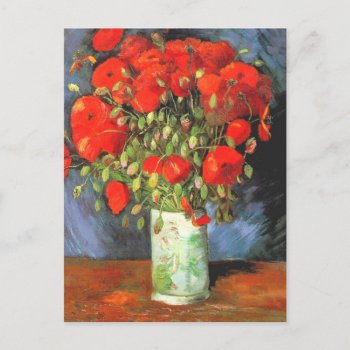 Van Gogh Vase Red Poppies Floral Still Life Postca Postcard by lazyrivergreetings at Zazzle