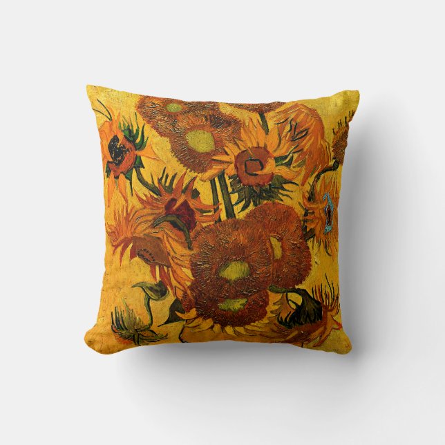 Van Gogh - Vase with 15 Sunflowers Throw Pillow (Front)