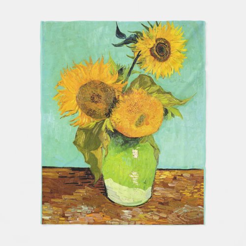 Van Gogh Vase with 3 Sunflowers Fleece Blanket
