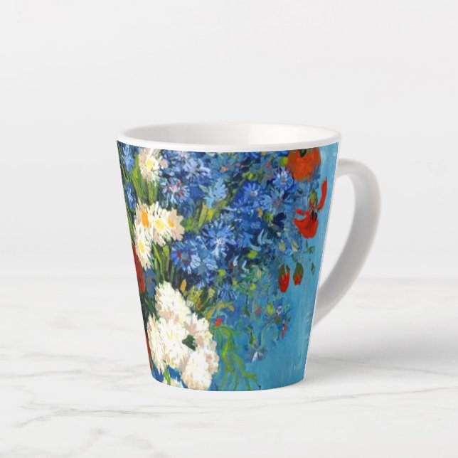 Van Gogh Vase with Cornflowers and Poppies Latte Mug (Right Angle)
