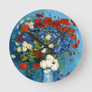 Van Gogh Vase with Cornflowers and Poppies Round Clock