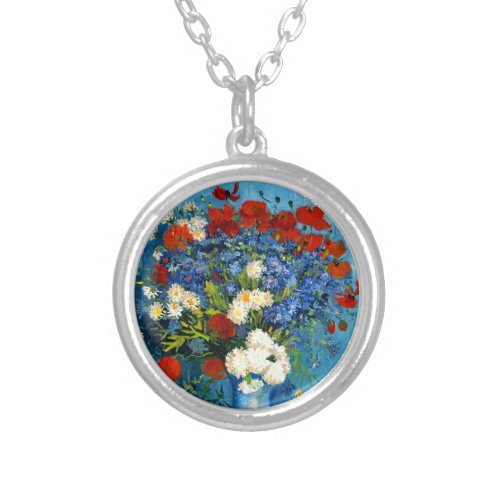 Van Gogh Vase with Cornflowers and Poppies Silver Plated Necklace
