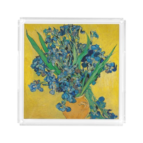 Van Gogh Vase with Irises Classic Impressionism Acrylic Tray