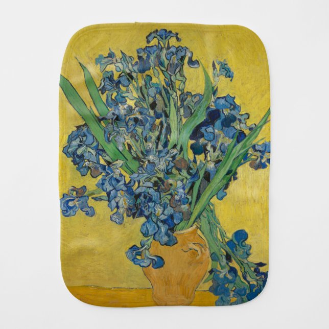 Van Gogh Vase with Irises Classic Impressionism Baby Burp Cloth (Front)