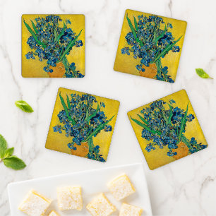 Van Gogh Vase with Irises Classic Impressionism Coaster Set