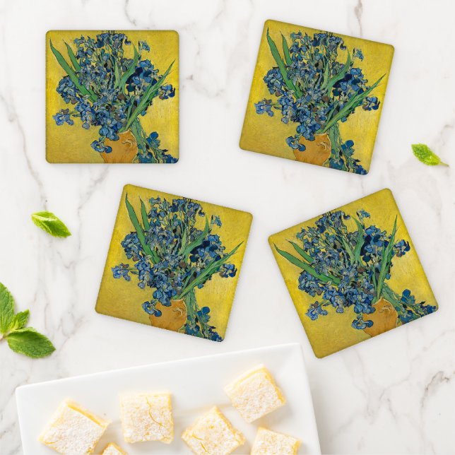 Van Gogh Vase with Irises Classic Impressionism Coaster Set (In Situ)