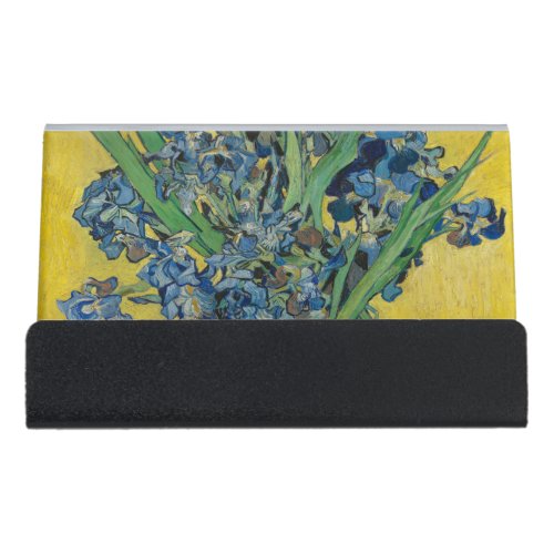 Van Gogh Vase with Irises Classic Impressionism Desk Business Card Holder