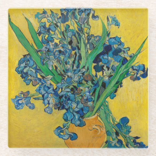 Van Gogh Vase with Irises Classic Impressionism Glass Coaster