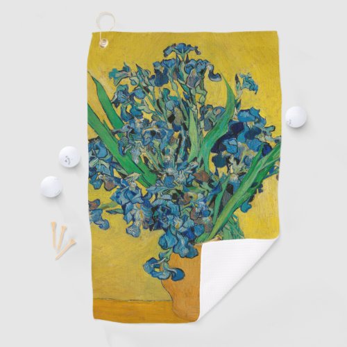 Van Gogh Vase with Irises Classic Impressionism Golf Towel