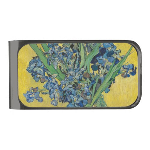 Van Gogh Vase with Irises Classic Impressionism Gunmetal Finish Money Clip