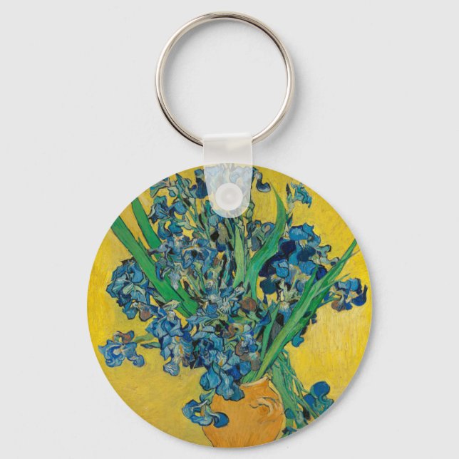 Van Gogh Vase with Irises Classic Impressionism Keychain (Front)