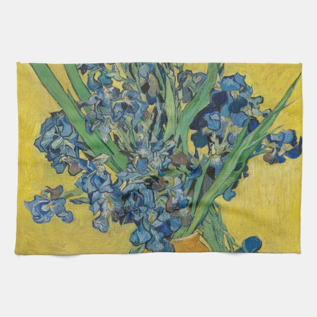 Van Gogh Vase with Irises Classic Impressionism Kitchen Towel (Horizontal)