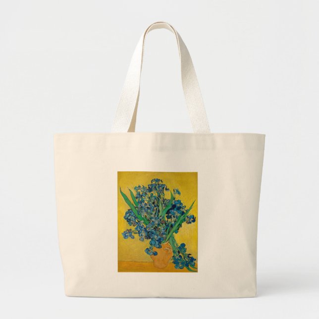 Van Gogh Vase with Irises Classic Impressionism Large Tote Bag (Front)