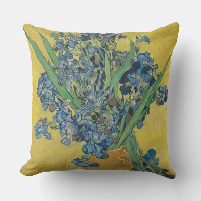 Van Gogh Vase with Irises Classic Impressionism Outdoor Pillow (Front)