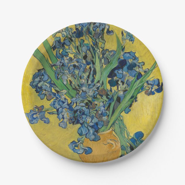 Van Gogh Vase with Irises Classic Impressionism Paper Plates (Front)