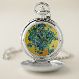 Van Gogh Vase with Irises Classic Impressionism Pocket Watch