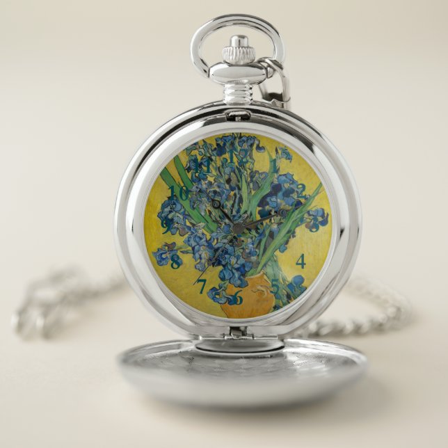 Van Gogh Vase with Irises Classic Impressionism Pocket Watch (Inside)
