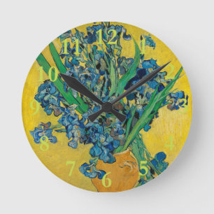 Van Gogh Vase with Irises Classic Impressionism Round Clock