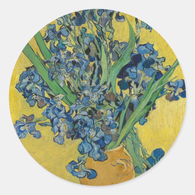 Van Gogh Vase with Irises Classic Impressionism Round Sticker (Front)