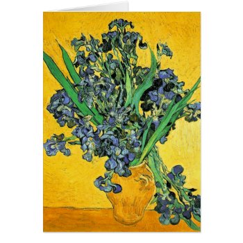 Van Gogh - Vase With Irises Yellow Background by ArtLoversCafe at Zazzle