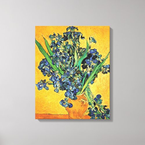 Van Gogh _ Vase with Irises Yellow Background Canvas Print