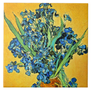 Van Gogh - Vase with Irises Yellow Background Ceramic Tile