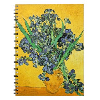 Van Gogh - Vase With Irises Yellow Background Notebook by ArtLoversCafe at Zazzle