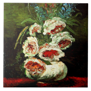 Van Gogh: Vase with Peonies Ceramic Tile