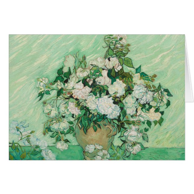 Van Gogh Vase with Pink Roses Fine Art Card (Front Horizontal)
