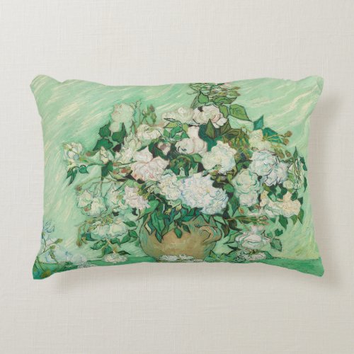 Van Gogh Vase with Pink Roses Fine Art Decorative Pillow