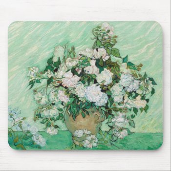 Van Gogh Vase With Pink Roses Floral Painting Mouse Pad by Then_Is_Now at Zazzle