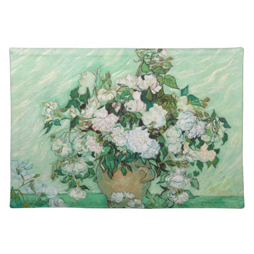 Van Gogh Vase with Pink Roses Flowers Painting Cloth Placemat