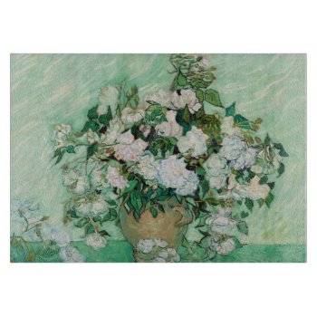 Van Gogh Vase With Pink Roses Flowers Painting Cutting Board by Then_Is_Now at Zazzle