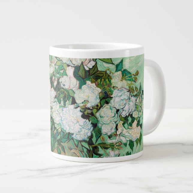 Van Gogh Vase with Pink Roses Flowers Painting Giant Coffee Mug (Front Right)