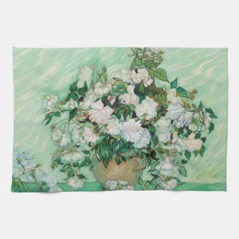 Van Gogh Vase With Pink Roses Flowers Painting Kitchen Towel by Then_Is_Now at Zazzle