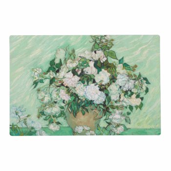 Van Gogh Vase With Pink Roses Flowers Painting Placemat by Then_Is_Now at Zazzle