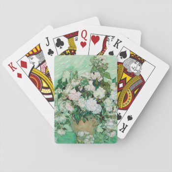 Van Gogh Vase With Pink Roses Flowers Painting Playing Cards by Then_Is_Now at Zazzle