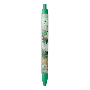 Van Gogh Vase with Pink Roses Vintage Art Monogram Pen