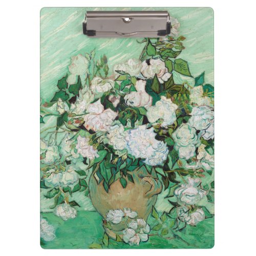 Van Gogh Vase with Pink Roses Vintage Floral Art Clipboard